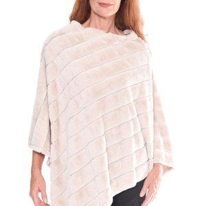 Faux Fur Poncho Asymmetrical Hemline - Ivory